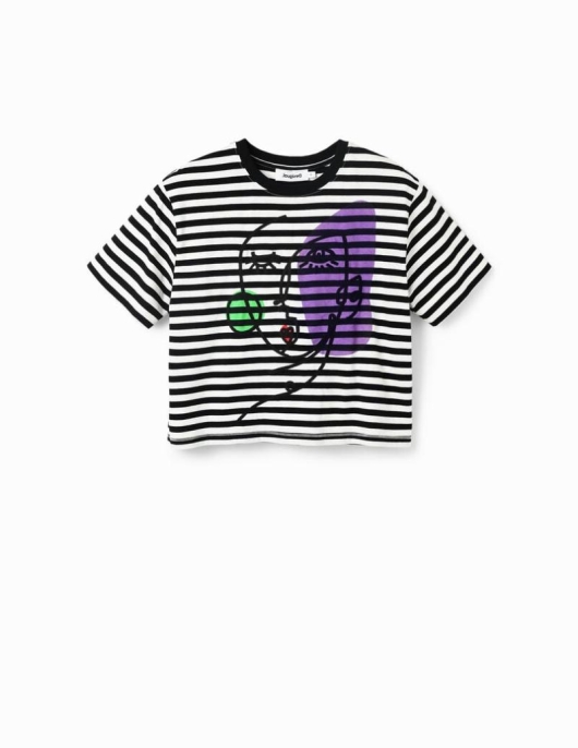 Femme Desigual T-Shirts | T-Shirt Rayures Visage Arty