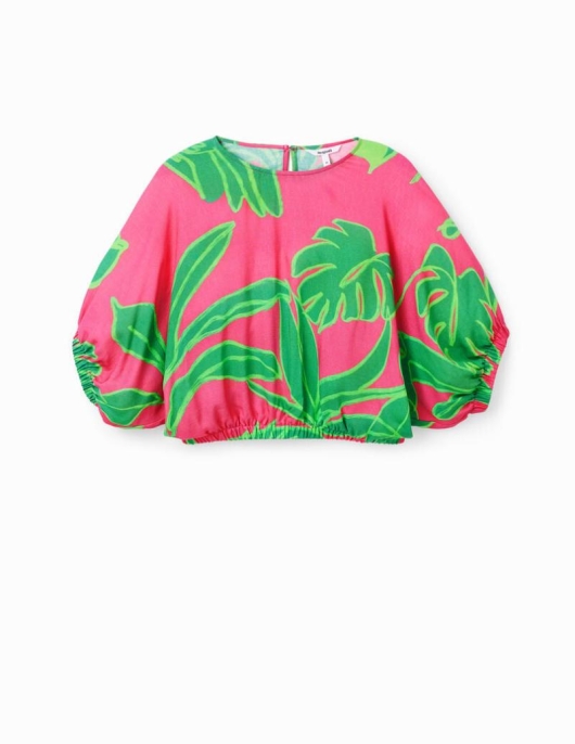 Femme Desigual Chemises Et Blouses | Blouse Courte Froncee Tropicale