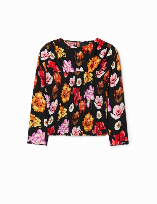 Femme Desigual Chemises Et Blouses | Blouse Froncee Fleurie M. Christian Lacroix