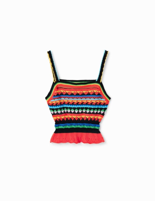 Femme Desigual T-Shirts | Haut Court Bretelles Crochet